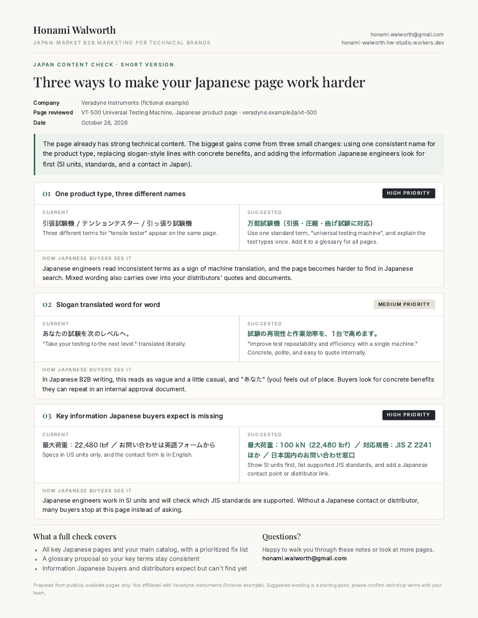 架空の企業で作成した無料診断レポートのサンプル